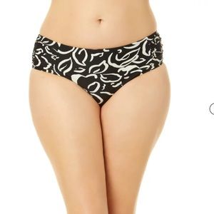 NWT- Black & White Women's Mid Rise Side Ruch Swim Bottom